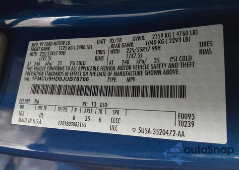 2018 Ford Escape Sel from USA, damaged, VIN 1FMCU9HD9JUB78766